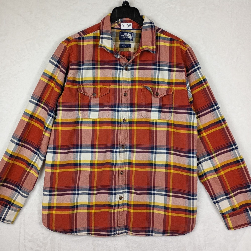 The North Face Mens XL Plaid Button Down Shirt Red Yellow California Heritage